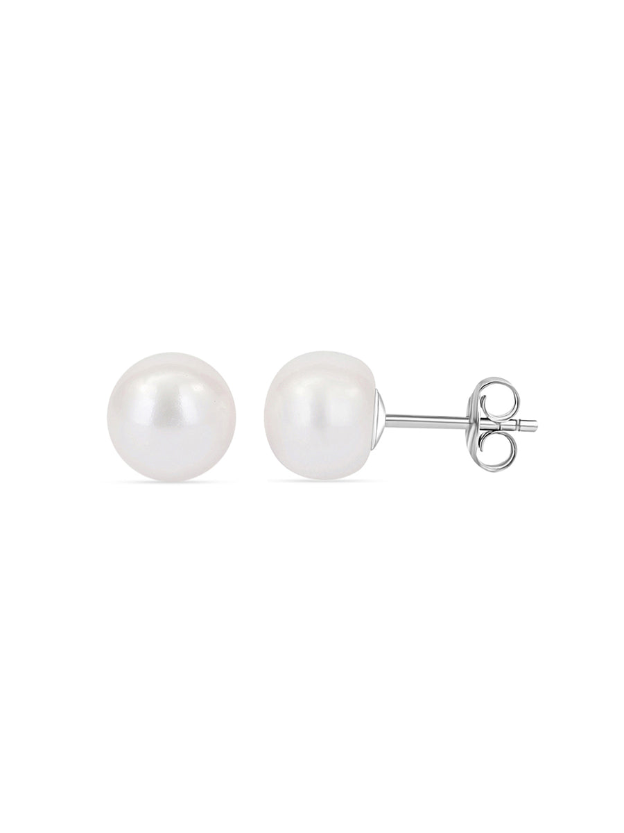 8Mm White Freshwater Pearl 925 Silver Stud Earrings-5