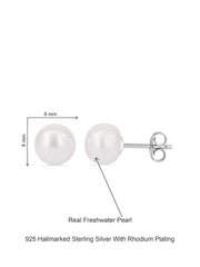 8Mm White Freshwater Pearl 925 Silver Stud Earrings-6