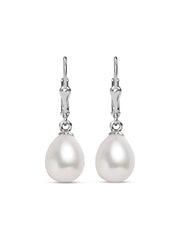 Ornate Jewels 10Mm Real Pearl 925 Silver Leverback Drop Earrings-2