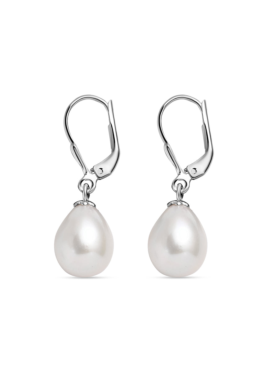 Ornate Jewels 10Mm Real Pearl 925 Silver Leverback Drop Earrings-3