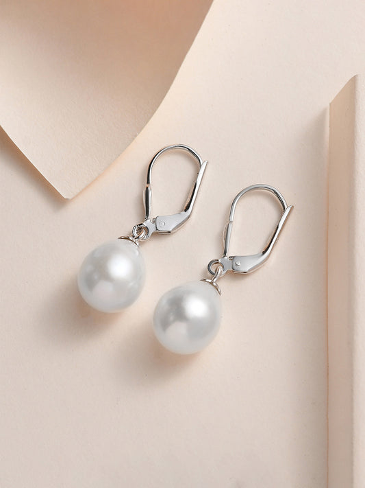 Ornate Jewels 10Mm Real Pearl 925 Silver Leverback Drop Earrings