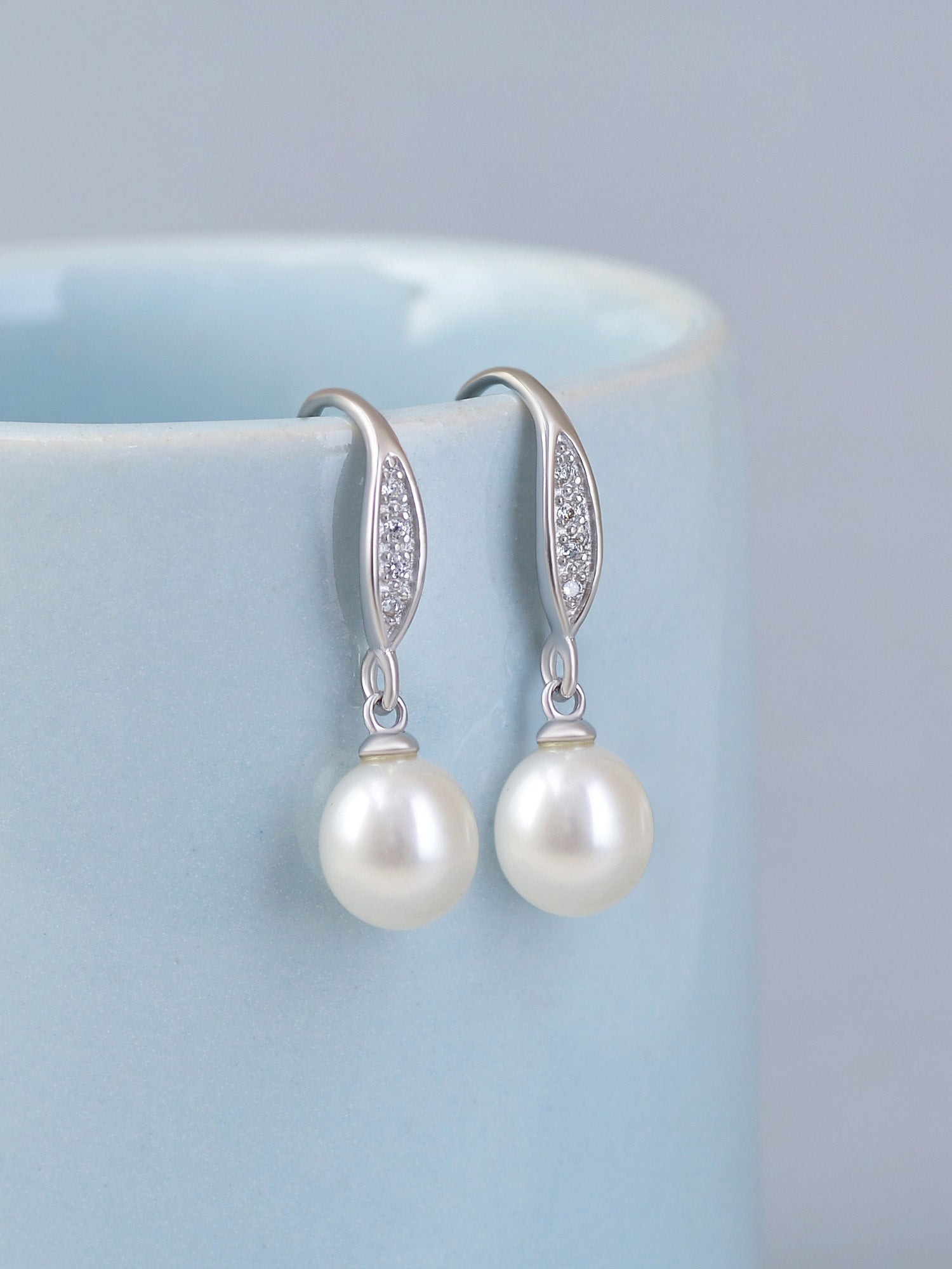 Real Pearl Drop Earrings For Girls In Silver