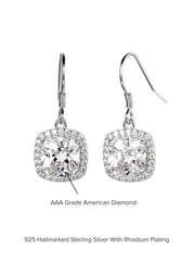 925 Silver American Diamond Cushion Cut Danglers Earrings-4