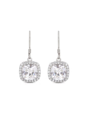 925 Silver American Diamond Cushion Cut Danglers Earrings-2