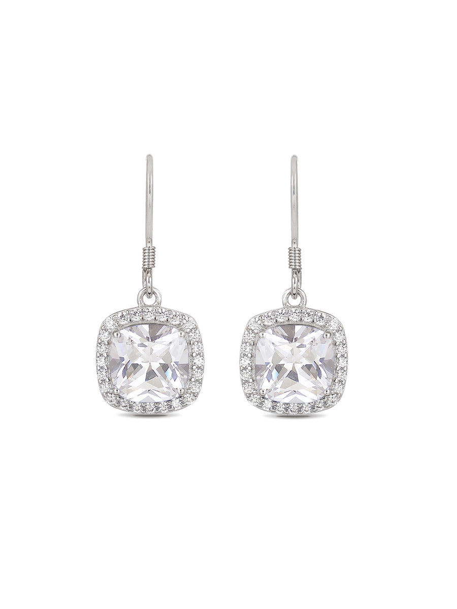 925 Silver American Diamond Cushion Cut Danglers Earrings-2