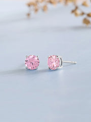 1 Carat Pink Solitaire Studs In Silver