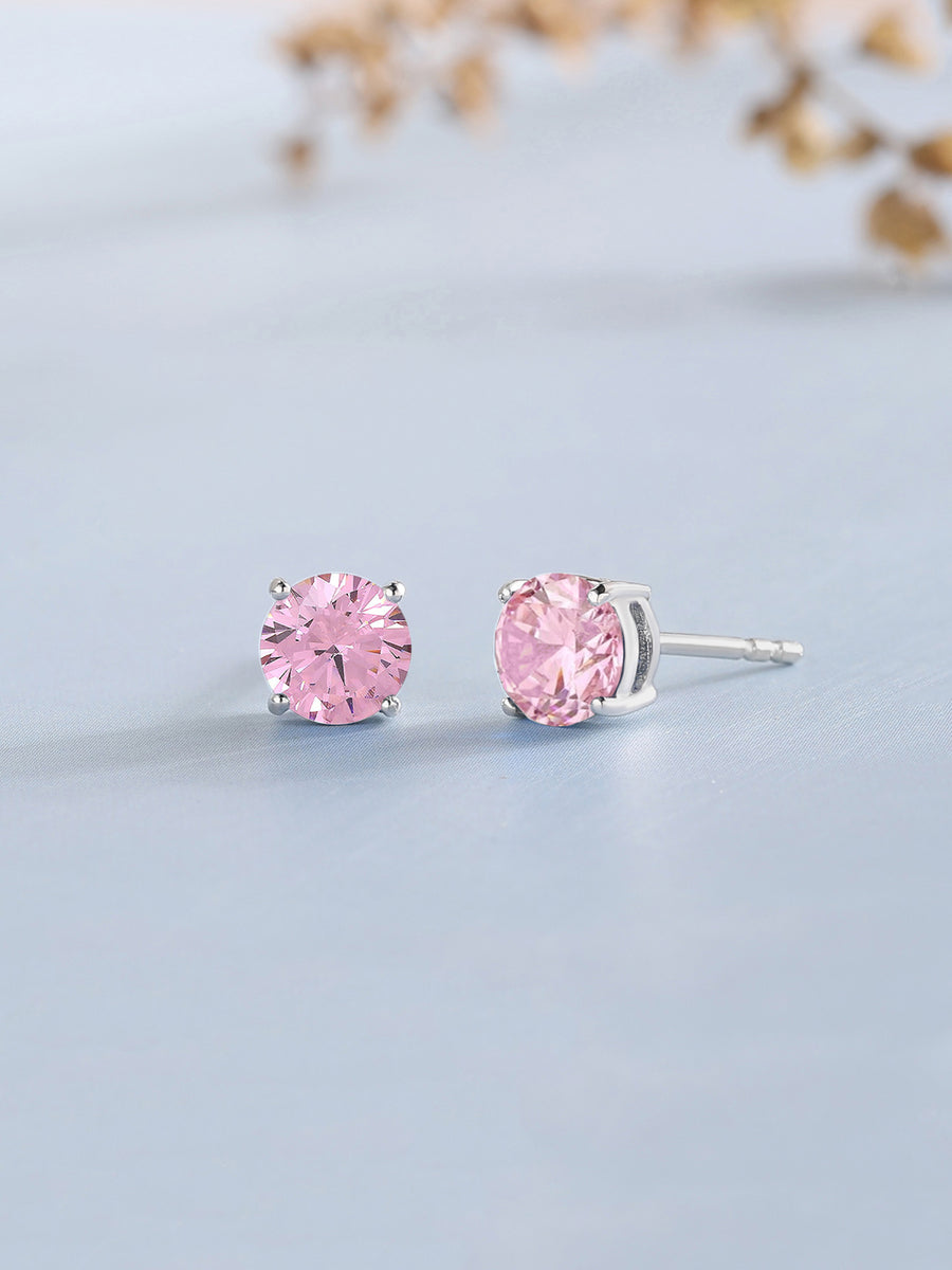 1 Carat Pink Solitaire Studs In Silver