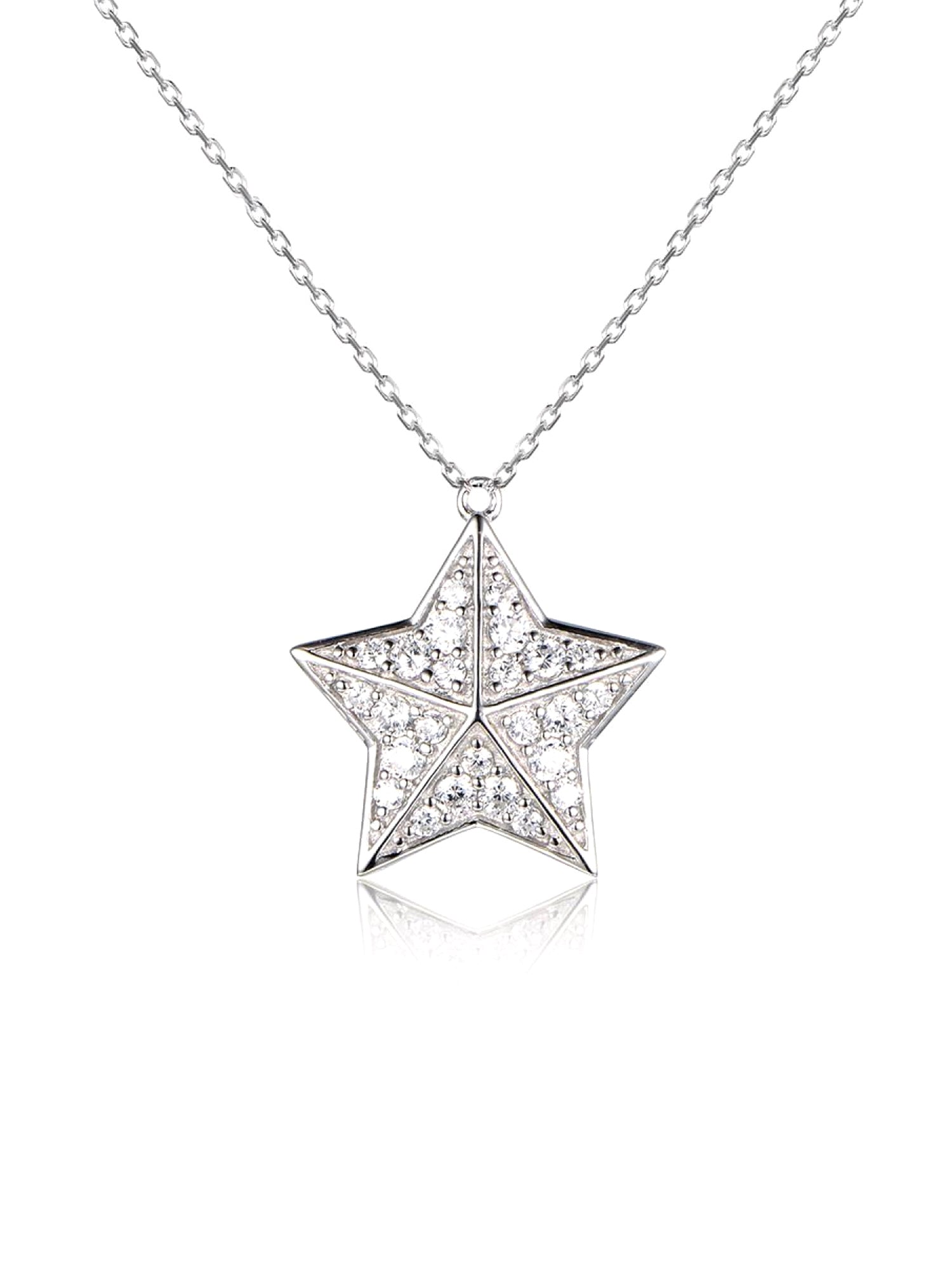 925 Sterling Silver Star American Diamond Pendant With Chain-2