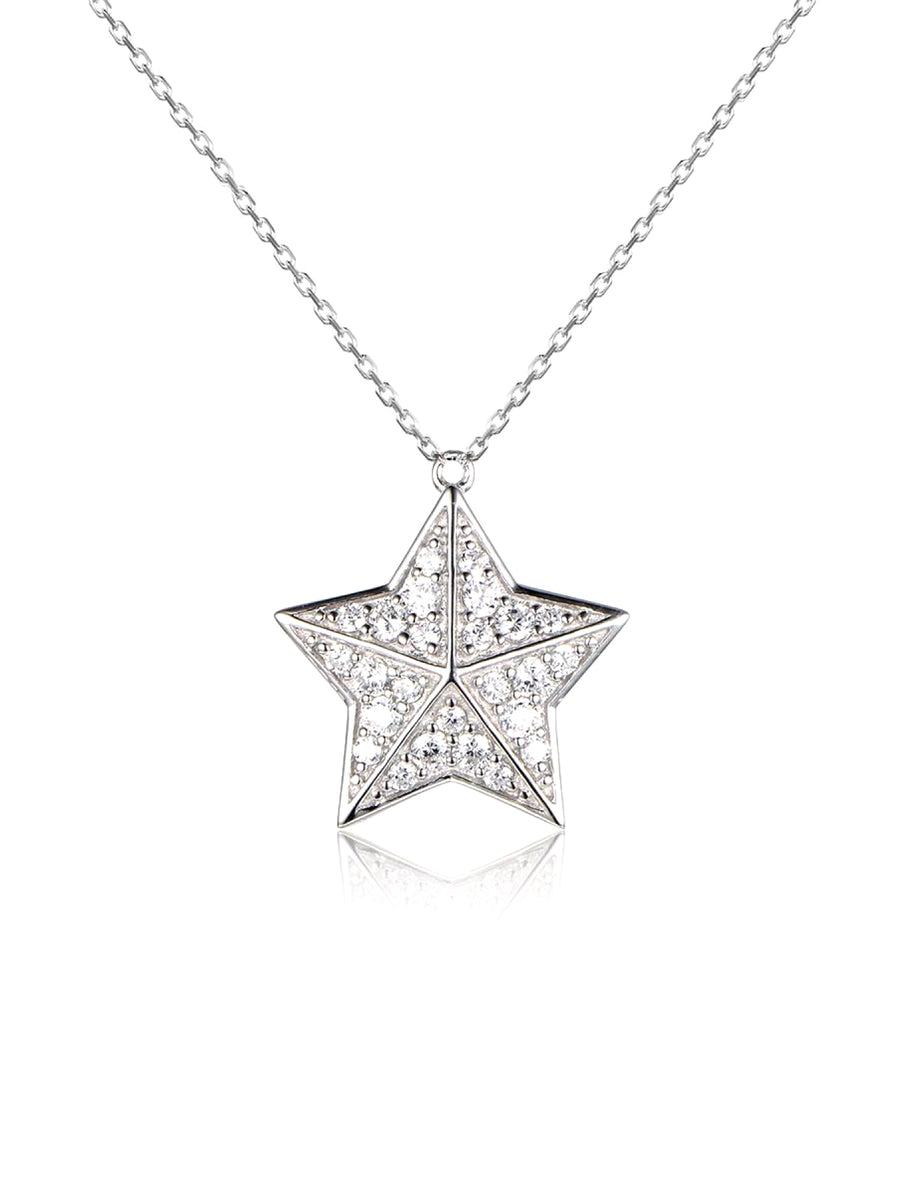 925 Sterling Silver Star American Diamond Pendant With Chain-2