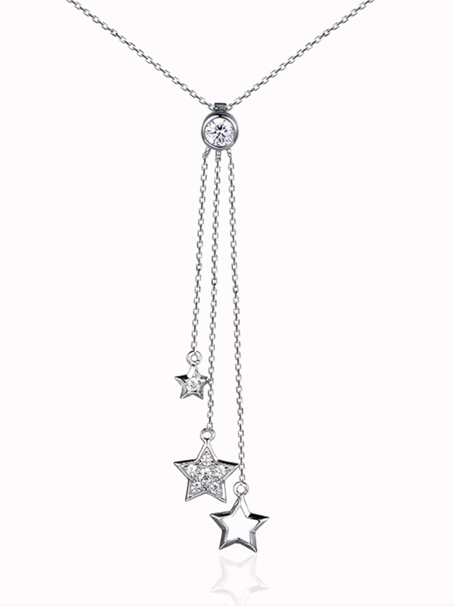 American Diamond Three Row Lariat Necklace In Silver-4