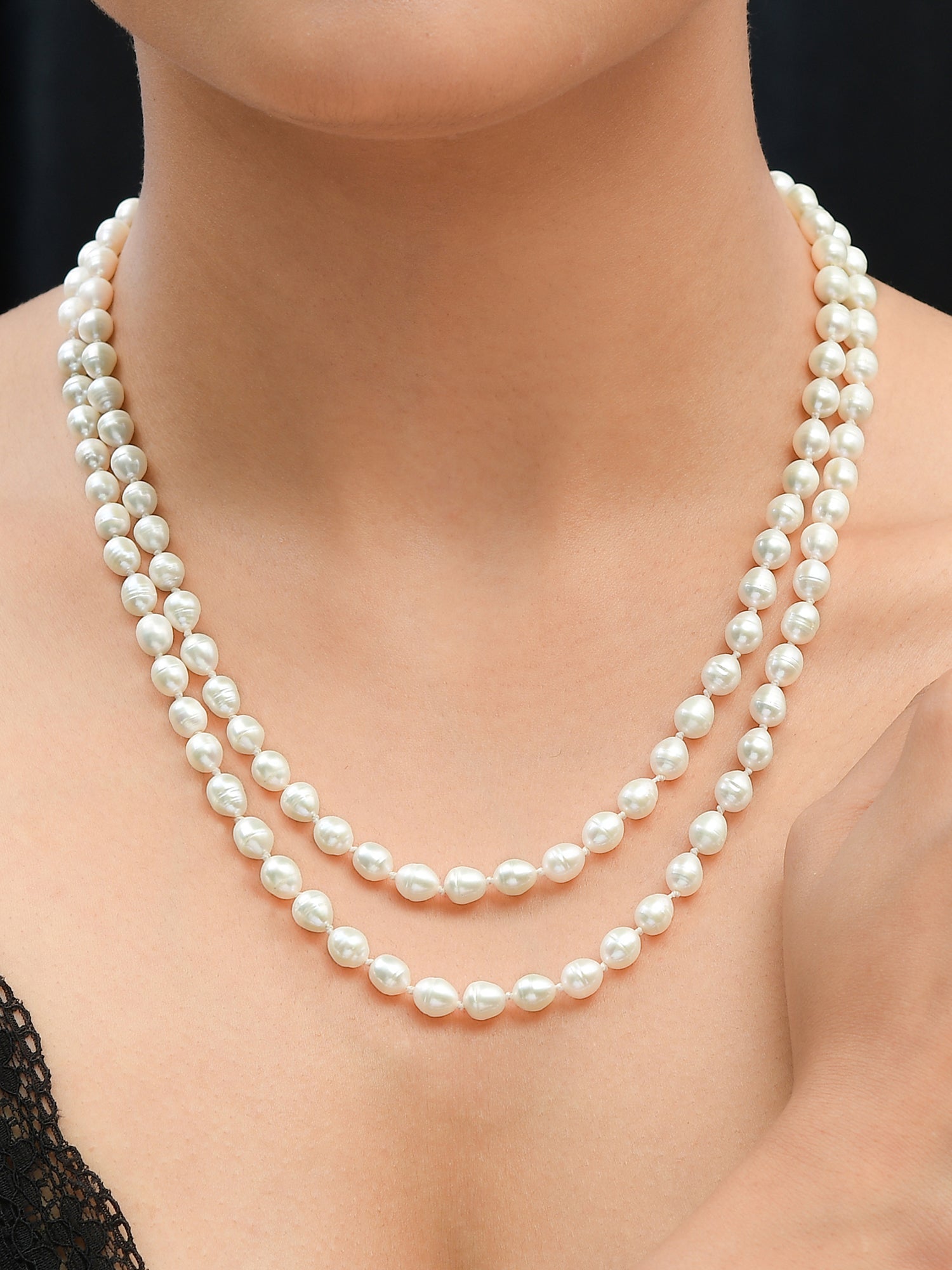Real Rice Pearl 22 Inches Long Double Line Necklace