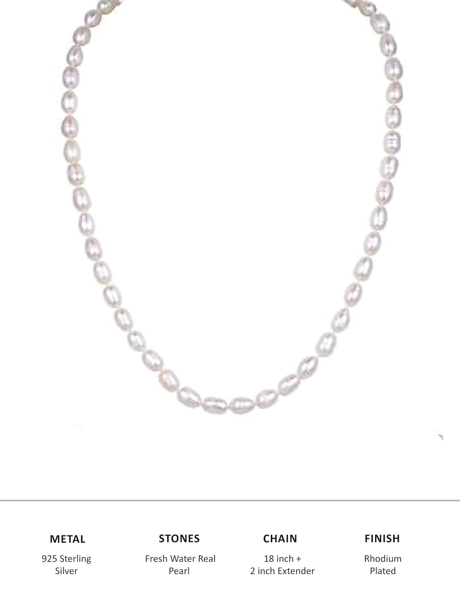 Freshwater Rice Pearl 18 Inches Silver Necklace-4