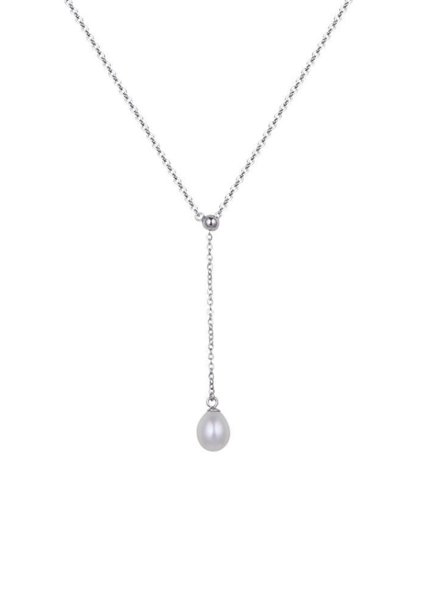 Pearl Drop Sterling Silver 18 Inches Lariat Necklace