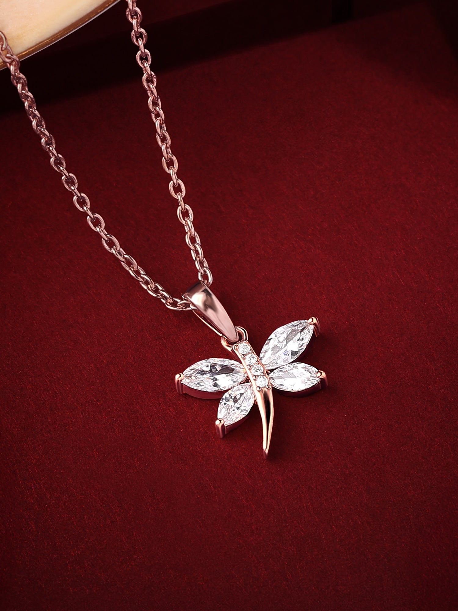 Rose Gold American Diamond Butterfly Necklace In 925 Silver