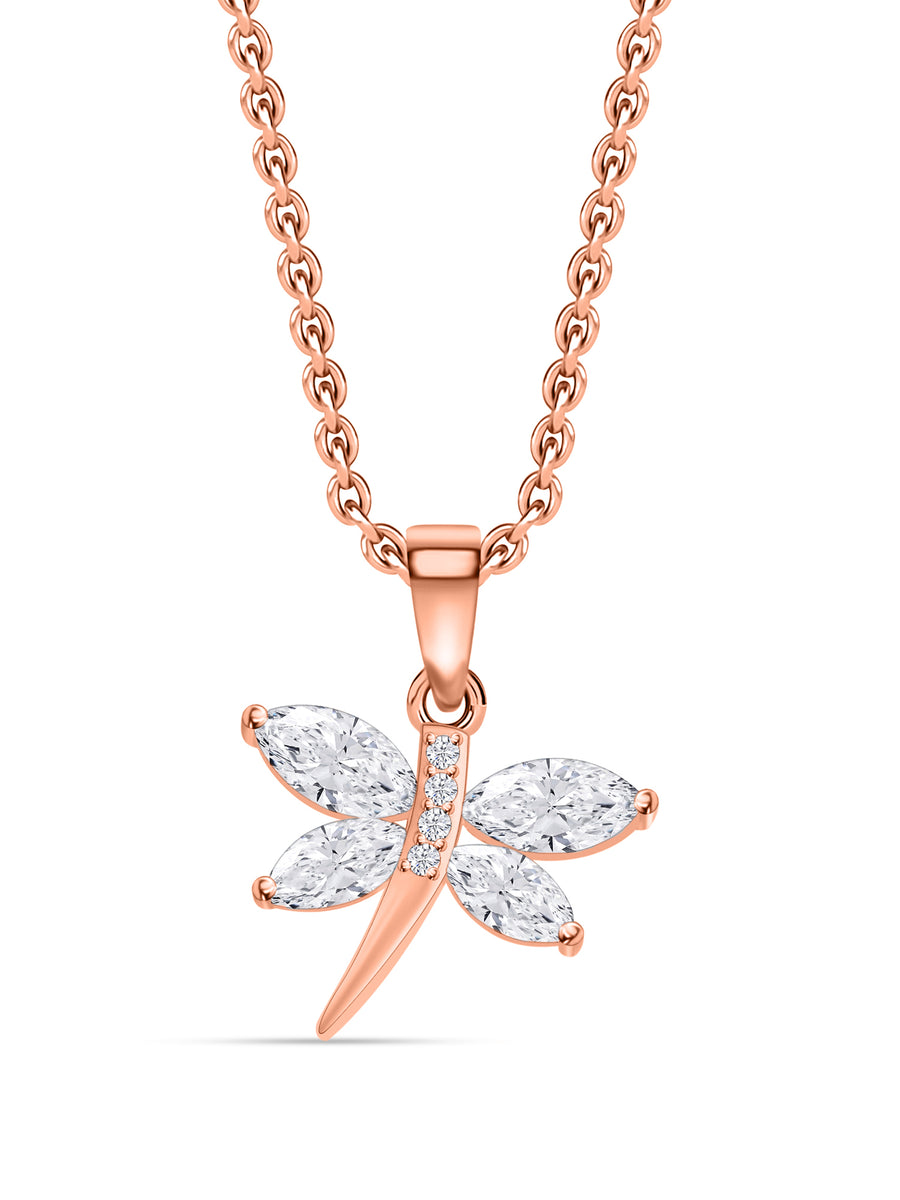 Rose Gold American Diamond Butterfly Necklace In 925 Silver