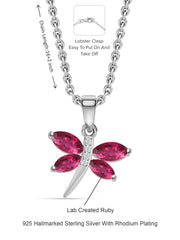 Pure Silver Red Ruby Butterfly Pendant