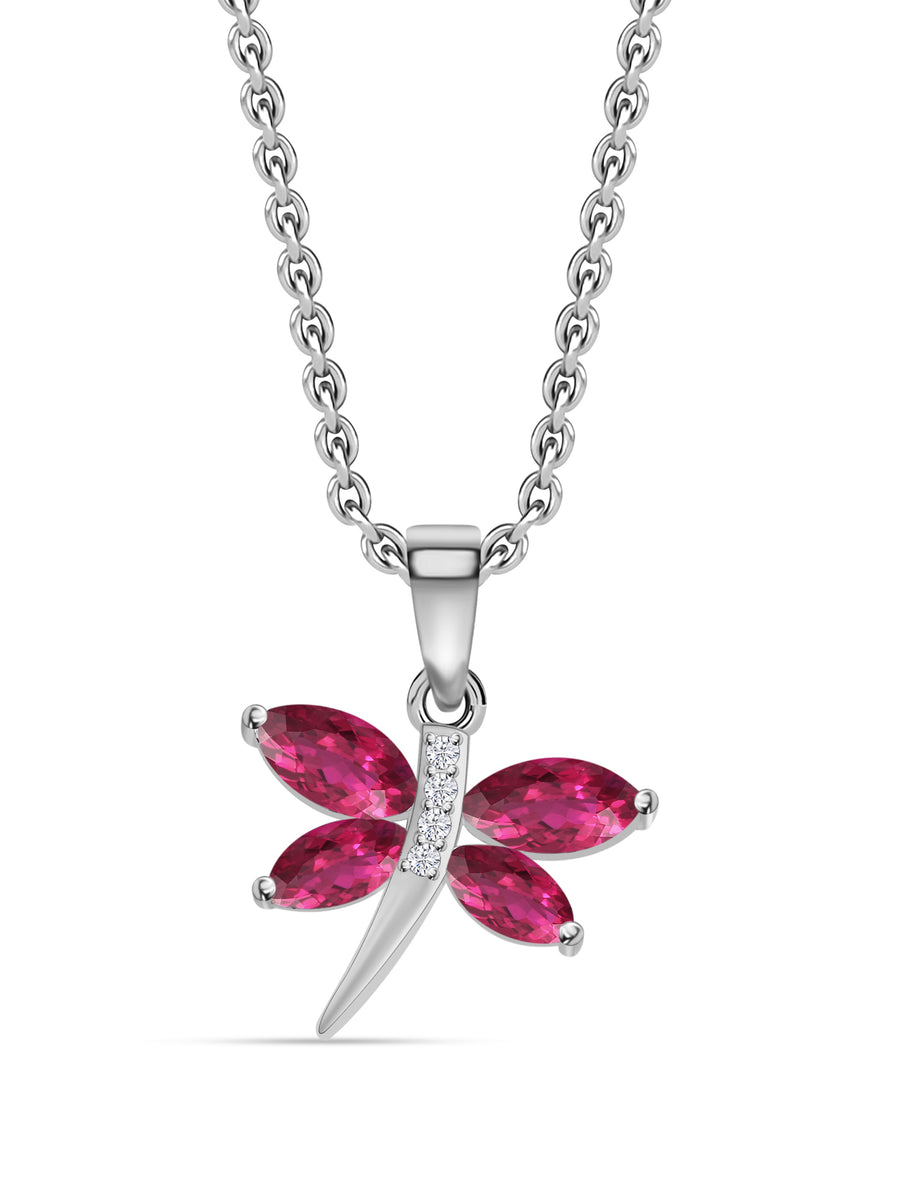 Pure Silver Red Ruby Butterfly Pendant