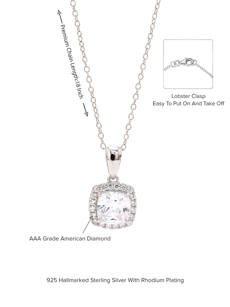 Cushion Cut 1.5 Carat American Diamond Pendant With 925 Silver Chain-4