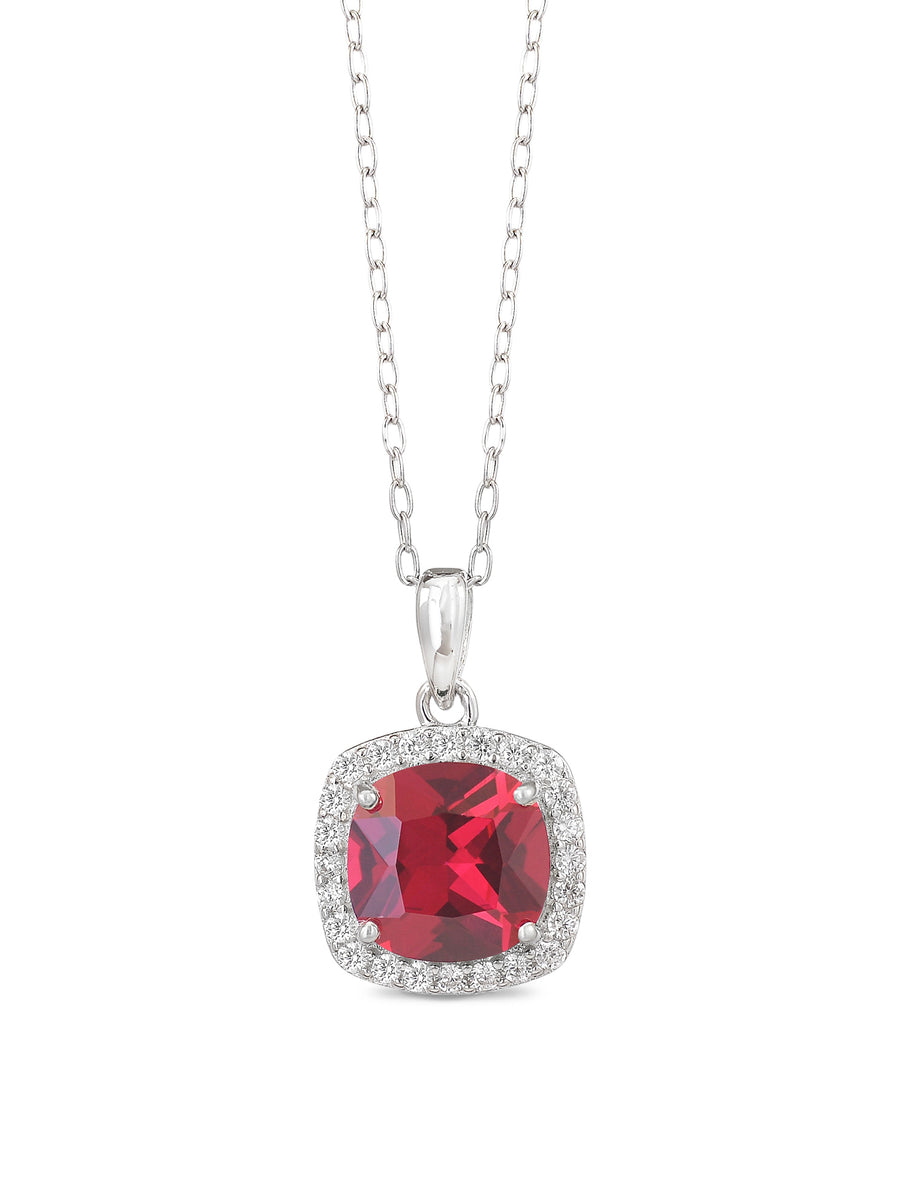 CUSHION CUT RED RUBY PENDANT WITH 925 SILVER CHAIN-1