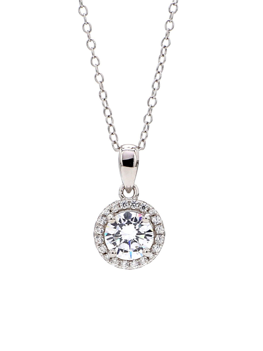 Sterling Silver American Diamond Halo Pendant With Chain