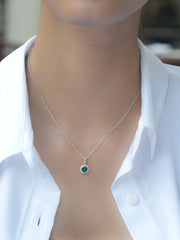 Sterling Silver Green Emerald Halo Necklace With Chain-1