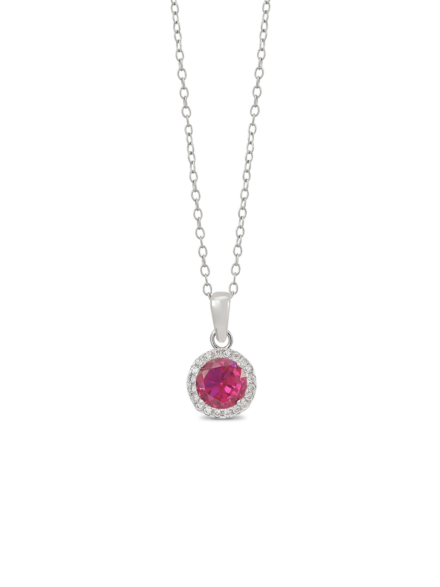 Sterling Silver Red Ruby Halo Necklace With Chain-2