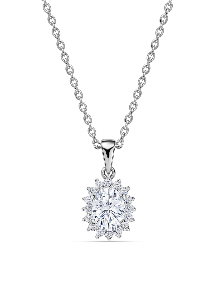 Sterling Silver 1.5 Carat American Diamond Halo Oval Necklace-2