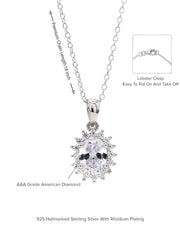 Sterling Silver 1.5 Carat American Diamond Halo Oval Necklace-4