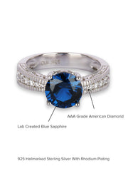 Ornate Jewels Blue Sapphire Silver Solitaire Ring For Women