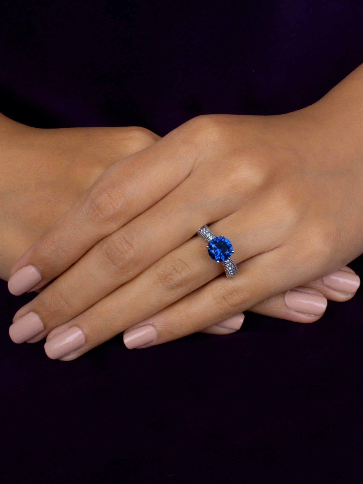 Ornate Jewels Blue Sapphire Silver Solitaire Ring For Women