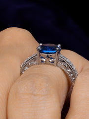 Ornate Jewels Blue Sapphire Silver Solitaire Ring For Women