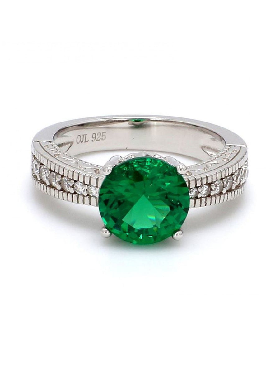 Ornate Jewels Emerald Silver Solitaire Ring For Women