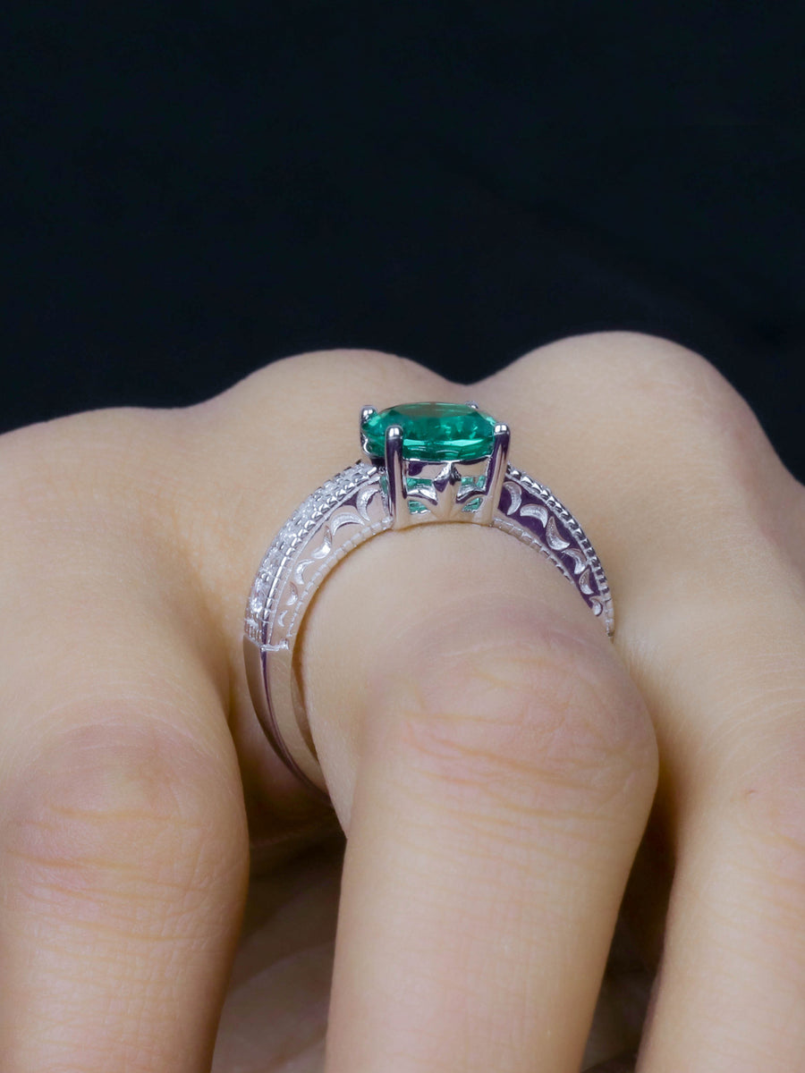 Ornate Jewels Emerald Silver Solitaire Ring For Women