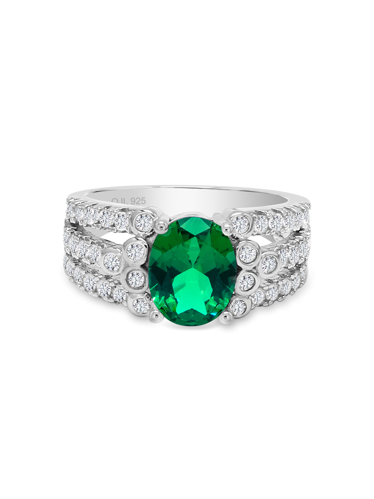 2.5 Carat Oval Emerald Solitaire Cluster Ring