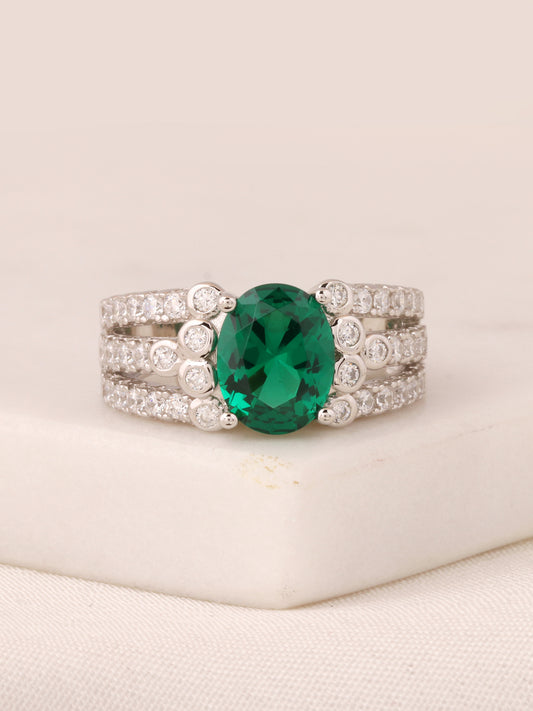2.5 CARAT OVAL EMERALD SOLITAIRE CLUSTER RING-8
