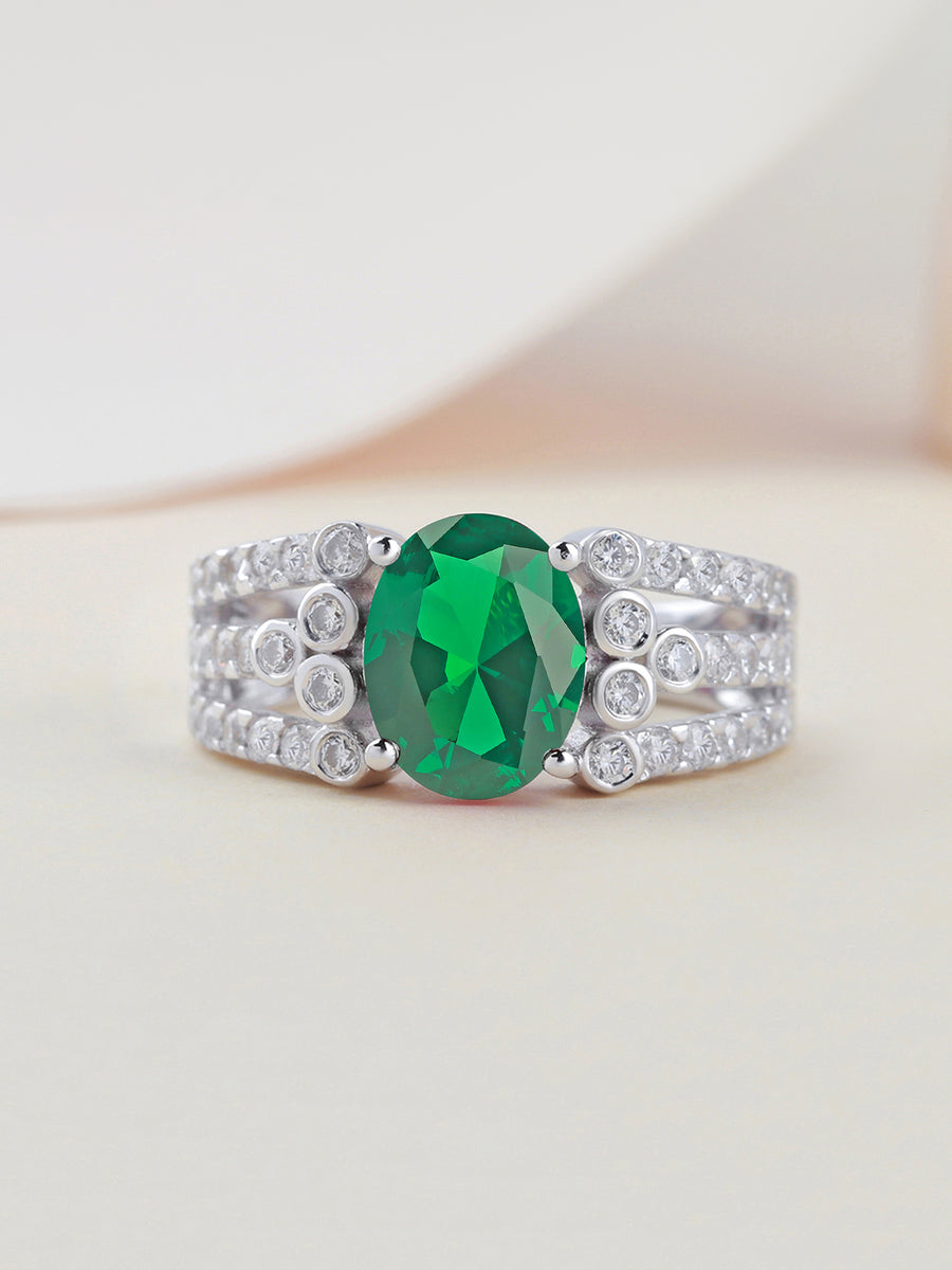 2.5 Carat Oval Emerald Solitaire Cluster Ring