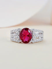 Oval Ruby 2.5 Carat Silver Ring For Women