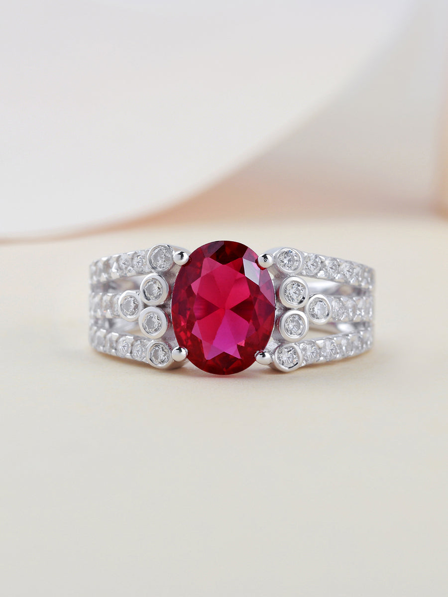 Oval Ruby 2.5 Carat Silver Ring For Women