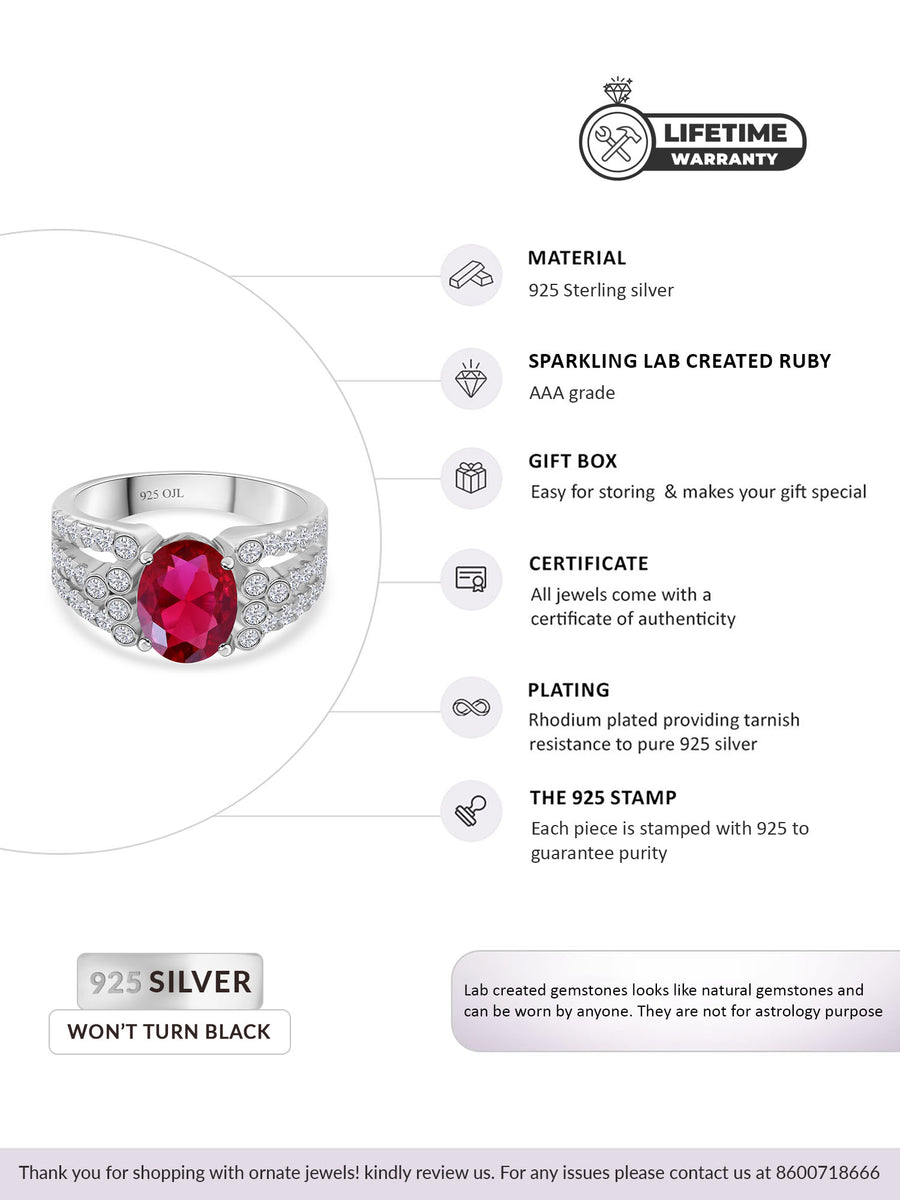 Oval Ruby 2.5 Carat Silver Ring For Women-3