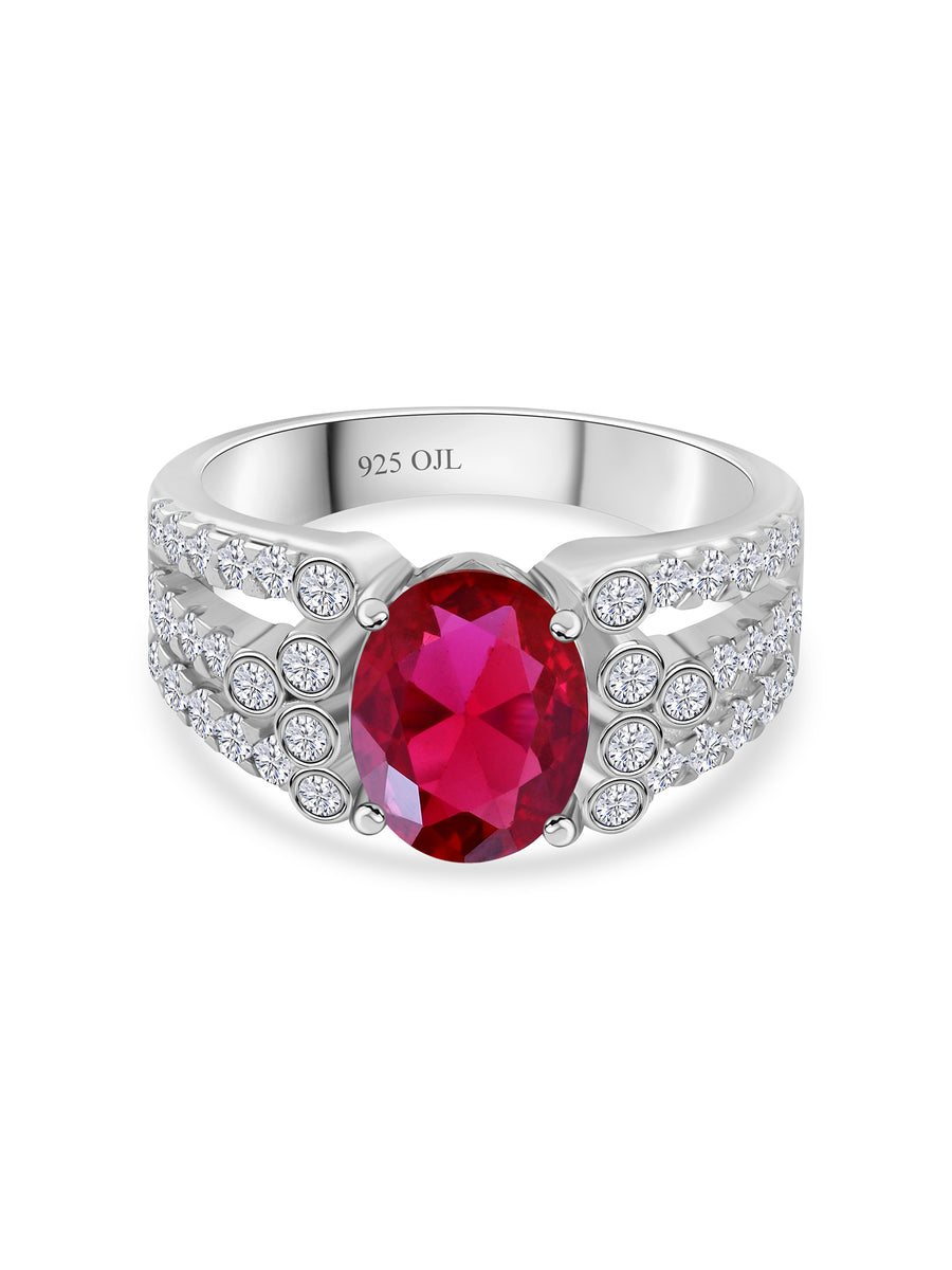 Oval Ruby 2.5 Carat Silver Ring For Women-1