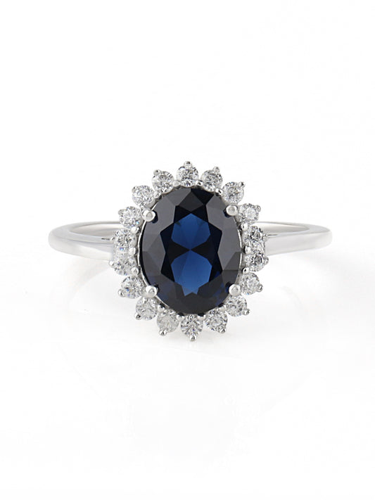 Oval Blue Sapphire Silver Ring