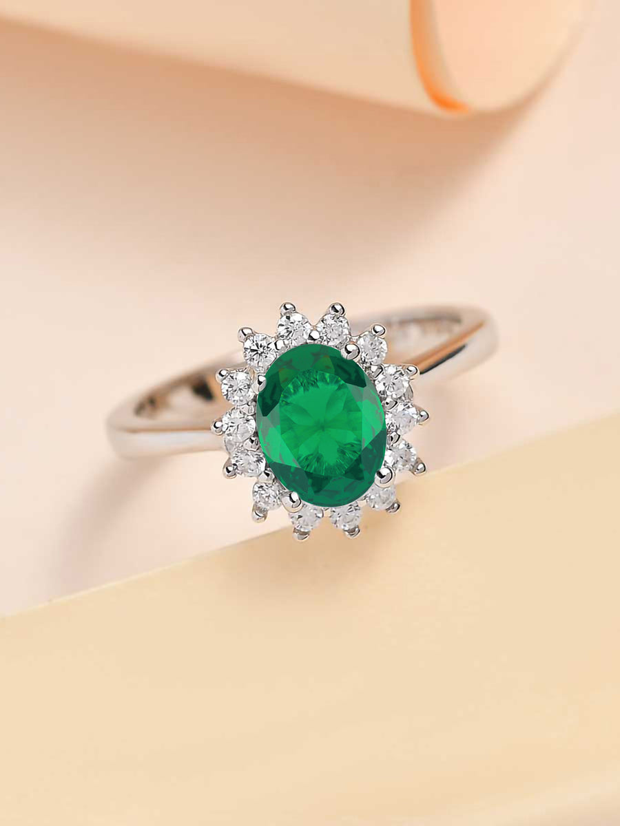 Oval Royal Emerald Silver Ring