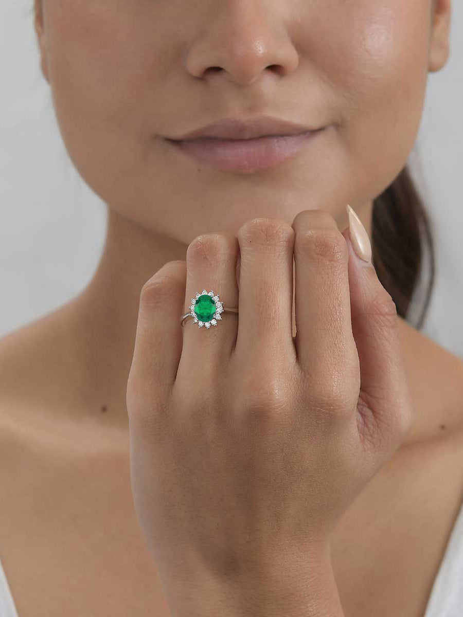 Oval Royal Emerald Silver Ring-1