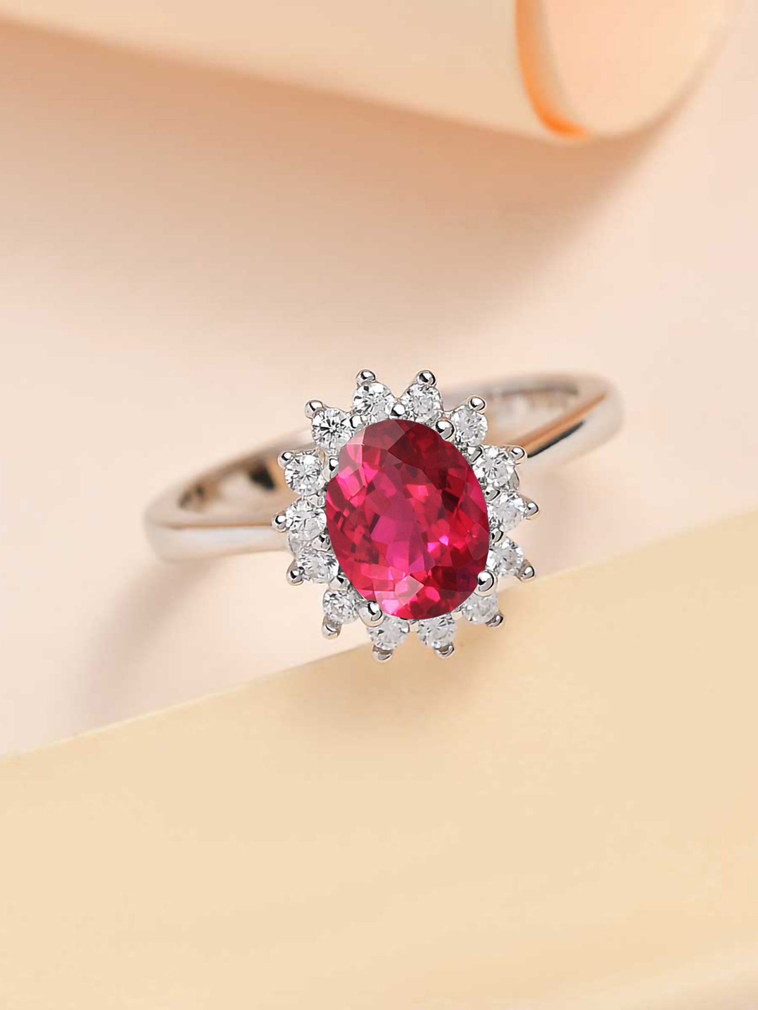 Oval Red Ruby Silver Ring
