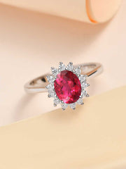 Oval Red Ruby Silver Ring