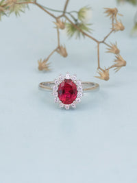 Oval Red Ruby Silver Ring