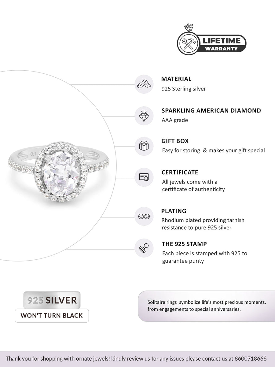 Classic Oval American Diamond 925 Silver Ring-8