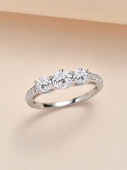 American Diamond Three Stone Band Ring In 925 Silver