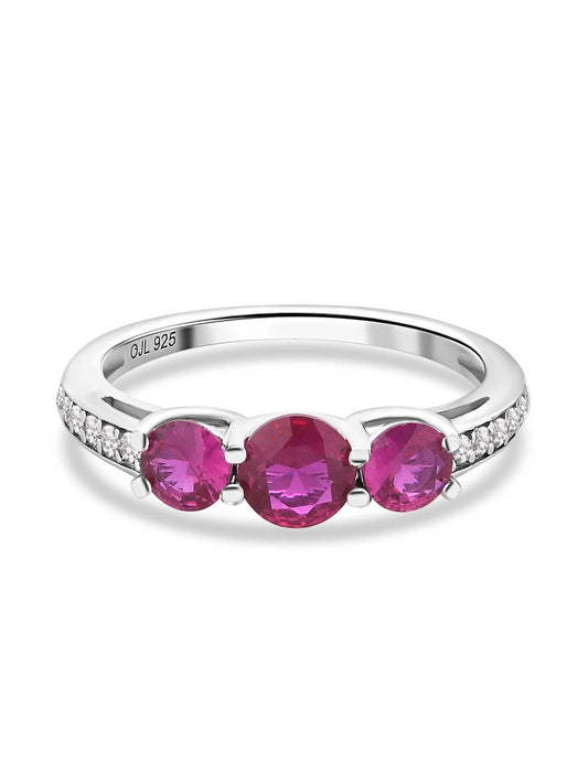 Red Ruby Three Stone Engagement Ring For Women