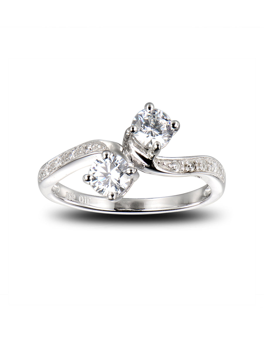 1 Carat Silver Two Stone Bypass Ring For Her